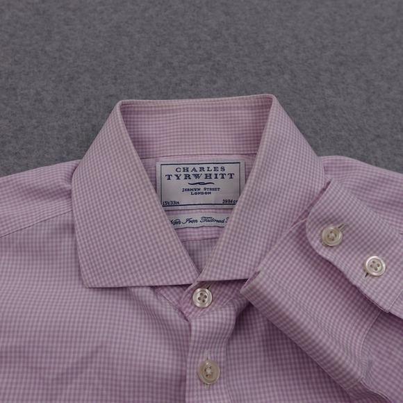 Charles Tyrwhitt Dress‎ Shirt Gingham Checkered Long Sleeve Button Up Mens 15/33 - Picture 1 of 5